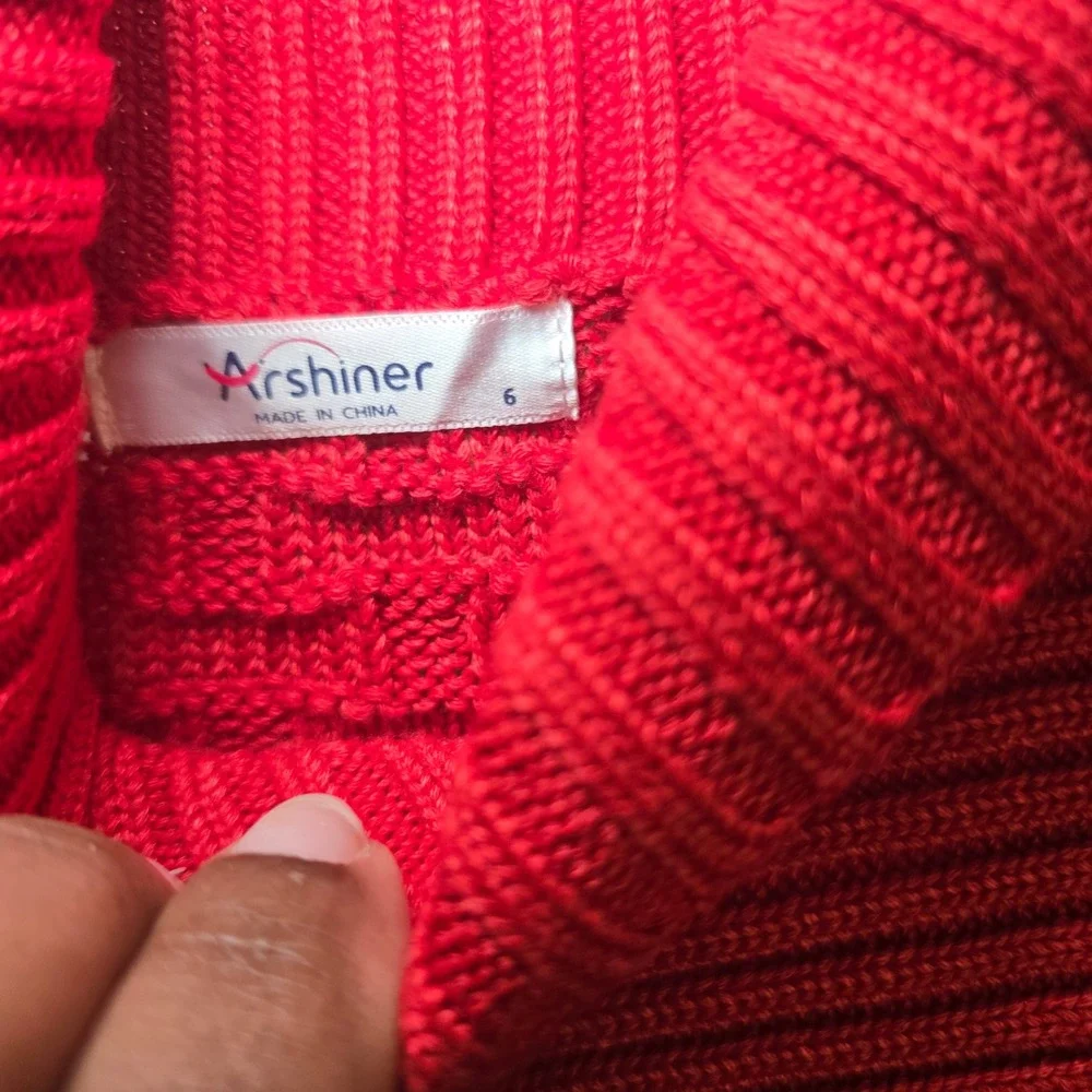 Arshiner Boys Red Shawl Collar Waffle Knit Sweater Size 6 Pullover Button Up